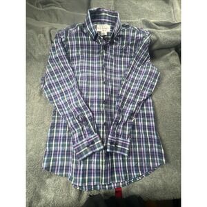 Mens Mizzen and Main Long Sleeve Button Down Extra Large Blue Purple Green Plaid